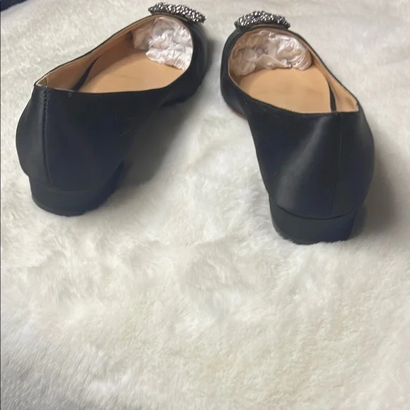Black Embellished satin Women's Flats - Picture 3 of 9